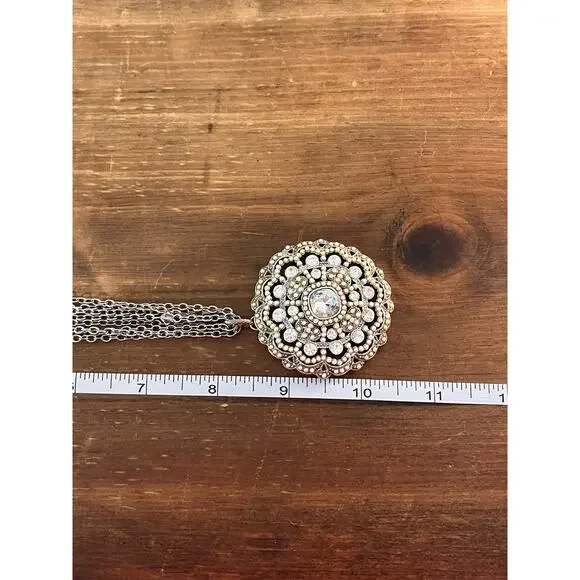 WHBM Necklace Lot 4pc Crystal Pearl Statement Layered Silver Tone - Picture 13 of 15